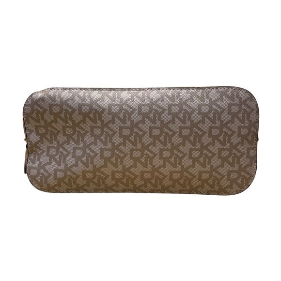 Dkny Women’s Grey Coated Canvas Monogram Dome With Crossbody Strap Clutch Bag - Picture 5 of 11